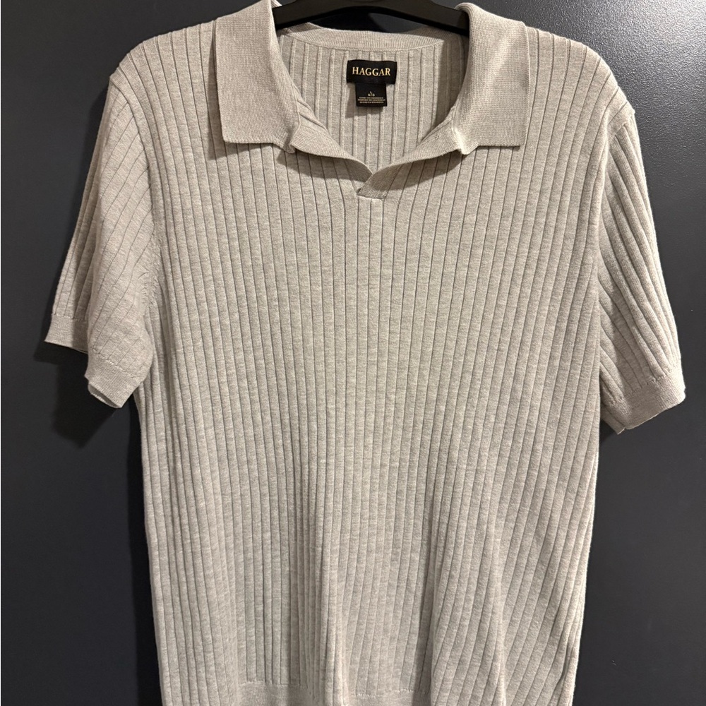 Haggar Men's Ribbed Polo Shirt - Light Gray